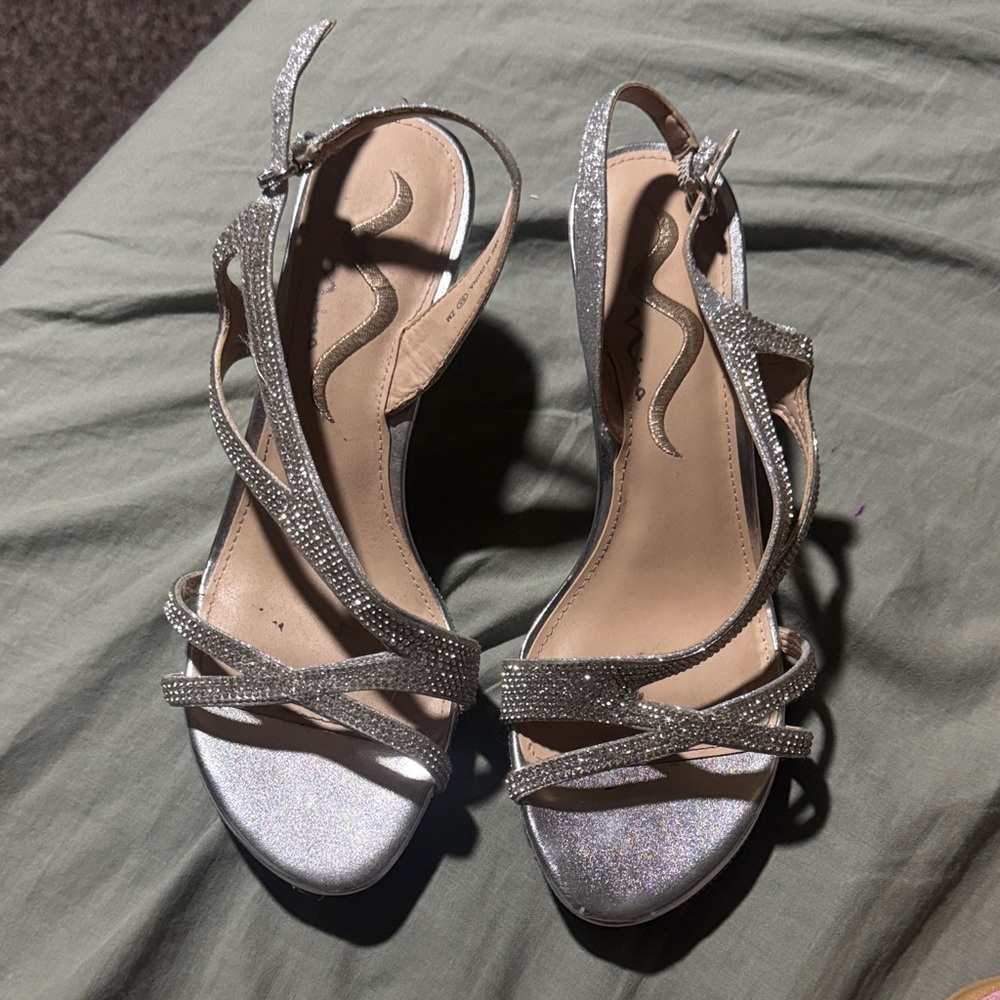 Nina Glittering Silver Strappy Heels